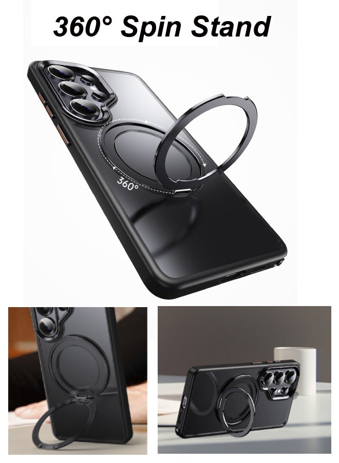 فَرَحُوم غطاء هاتف مغناطيسي لسامسونج جالاكسي S26 ألترا مع حامل دوّار 360°، متوافق مع MagSafe، نحيف شفاف بلمسة مطفية، مقاوم للصدمات ومضاد لبصمات الأصابع – أسود - Image 3